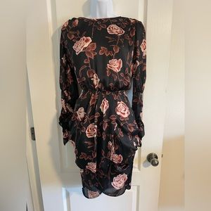 Zara NEW never worn dress. Black with roses. Open back. Ruched arms.